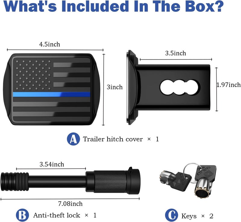 OGYE Heavy American Flag Metal Trailer Hitch Cover for 2 Inch Receivers (with 5/8-inch Pin Diameter Trailer Hitch Lock,Black&Thin Blue Line) - Image 5